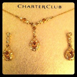 Amber Droplet Earrings & Necklace Set