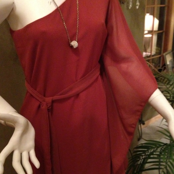 One Arm Cinnamon chiffon Dress - Picture 2 of 2