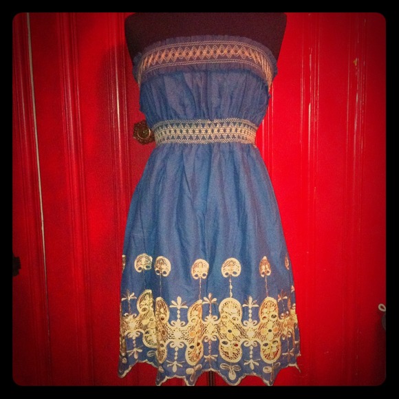 Reserved- Lacey Blue & Beige Tube Dress