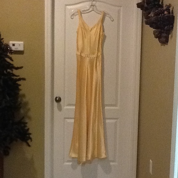 Yellow long silk dress