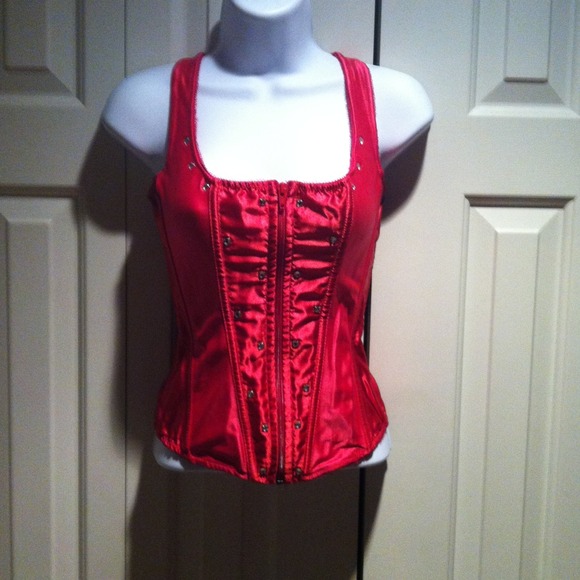 Red satin corset.