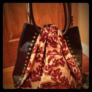 Vintage style Fabric and leather studded bag