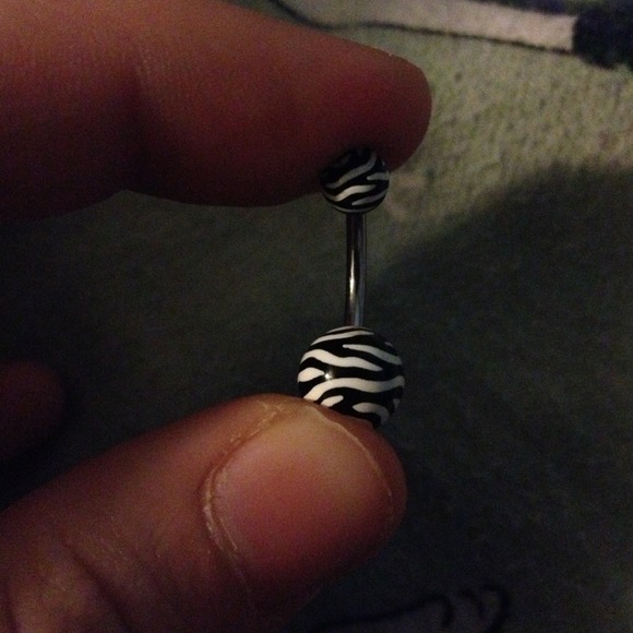 Zebra print belly button ring