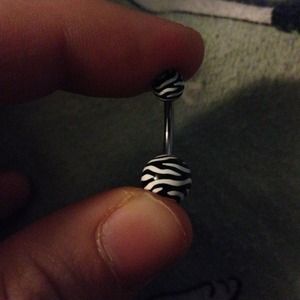 Zebra print belly button ring