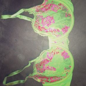Bra green with pink flowers 34d