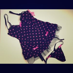 Ruffle trim garter slip lingerie