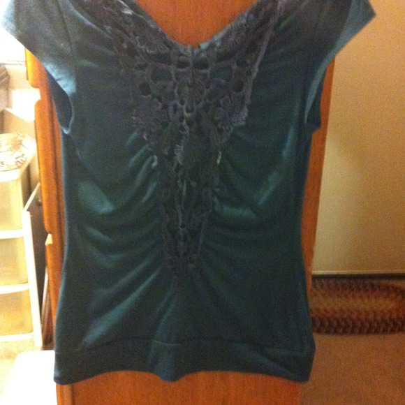 Blue Lace Back Dress Shirt