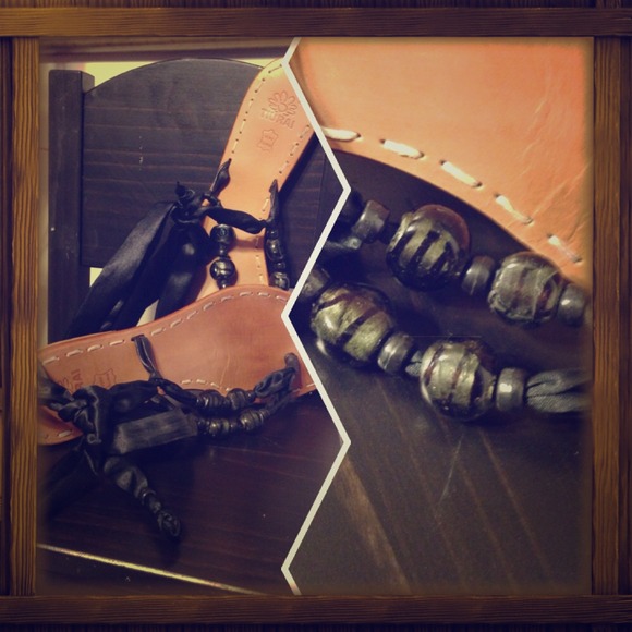 Gladiator satin ribbon flats with accent beads - Picture 1 of 1