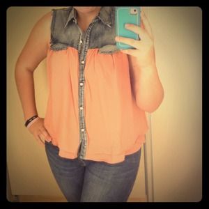 denim and chiffon tank :) button up