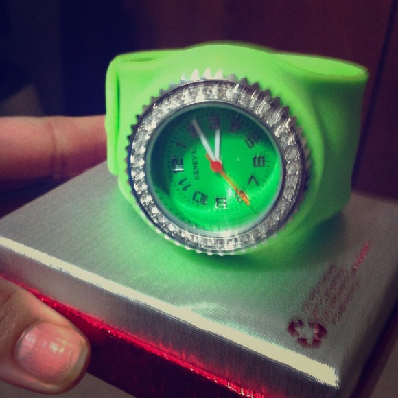 green and studded watch