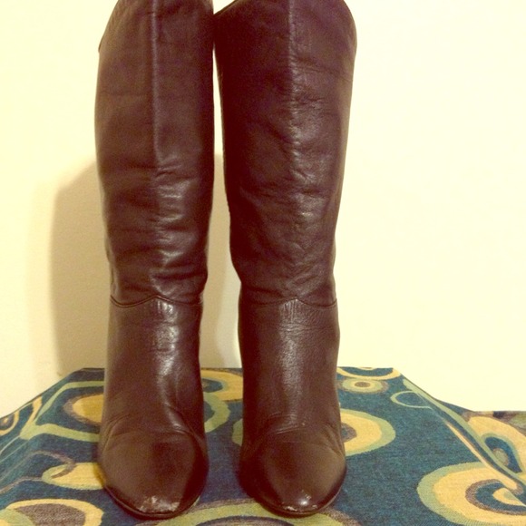 Leather  mid- calf boots