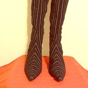 Black & white stripe knee high boots