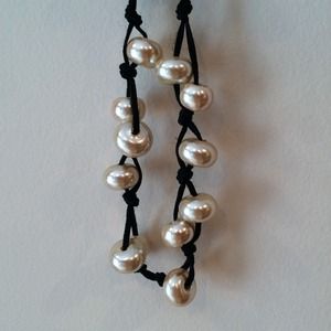 J. Crew pearl and black cord knotted necklace
