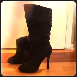 Paprika 4 inch high heel black suede boots. Size 9