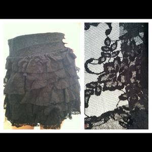 High waisted, black, lace, mini skirt.