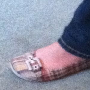 Plaid ballerina slip ons with buckle