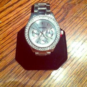 Silver Geneva Watch w/Double Rhinestone (MK Style)