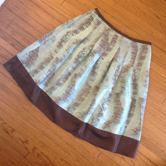 Anthropologie 100% Silk Skirt Light Blue & Brown