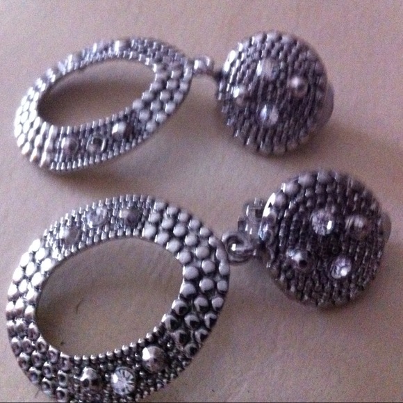 Silver & Rhinestone Clip Earrings - Picture 2 of 4