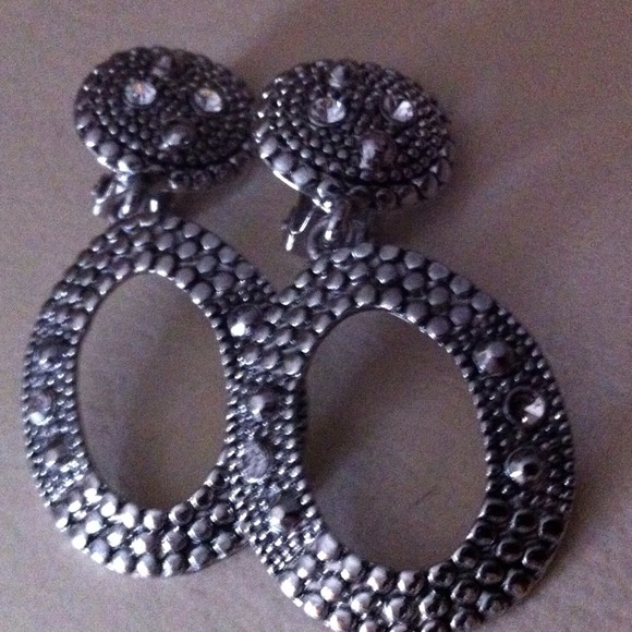 Silver & Rhinestone Clip Earrings - Picture 3 of 4