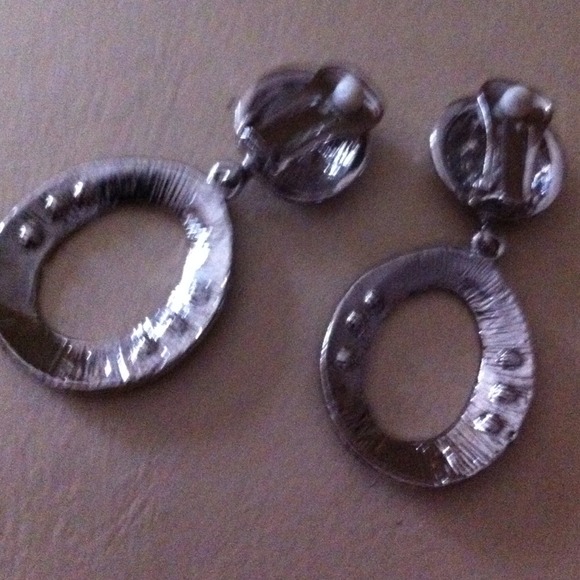 Silver & Rhinestone Clip Earrings - Picture 4 of 4