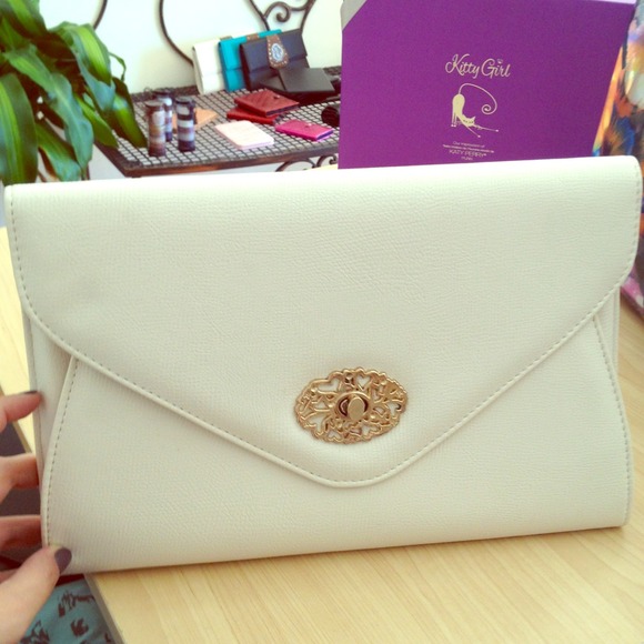 Brand new large white envelope clutch