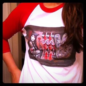 3/4 sleeve red white obey shirt