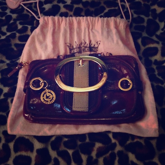 juicy couture clutch crimson red with gold buckle