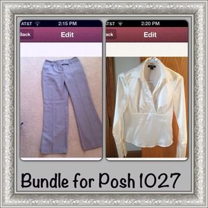 Reserved:gray dress pants & white silk blouse