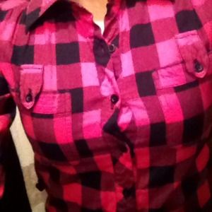 Long pink& black flannel shirt