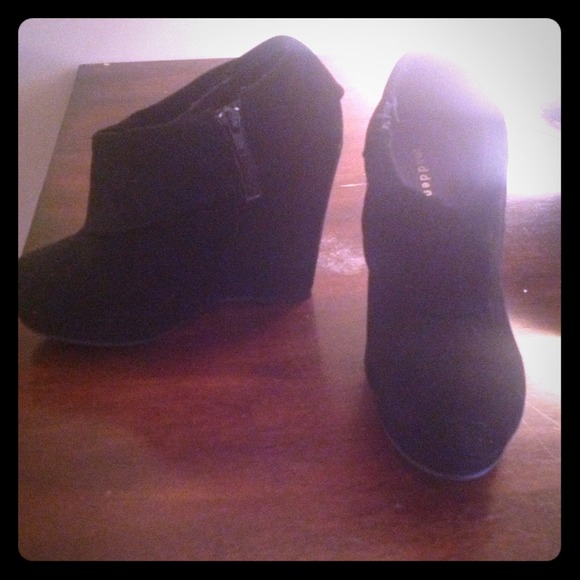 Brand new black suede wedge booties