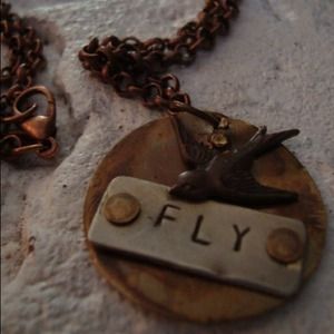 Brass Necklace. Word Fly