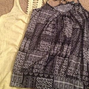 Tribal print black and yellow tank tops