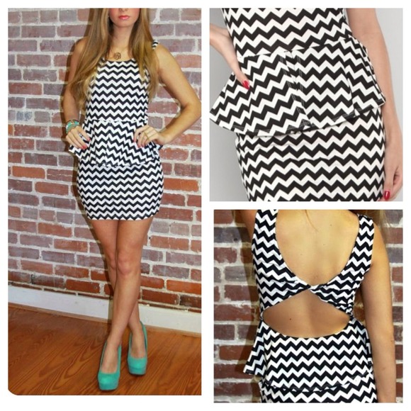 Black and white chevron peplum dress