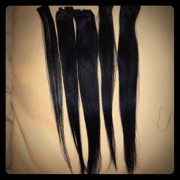 Jet Black Real Human Hair Clip on Extensions NWOT