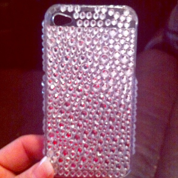 Phone cover for 4-4s iphone. White rhinestone