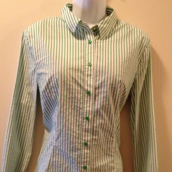 SOLD!!!!! Green and white pin stripe button up