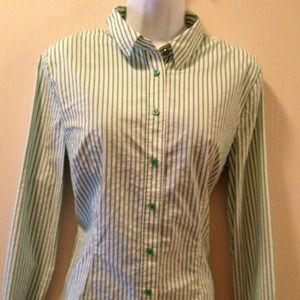 SOLD!!!!! Green and white pin stripe button up