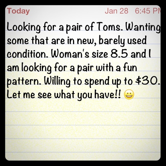 ISO pair of Toms. *see picture for details* - Picture 1 of 1
