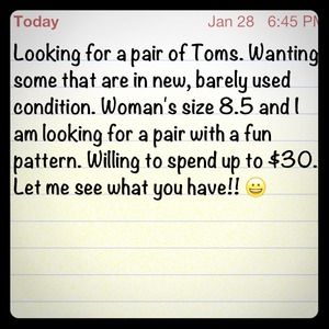 ISO pair of Toms. *see picture for details*