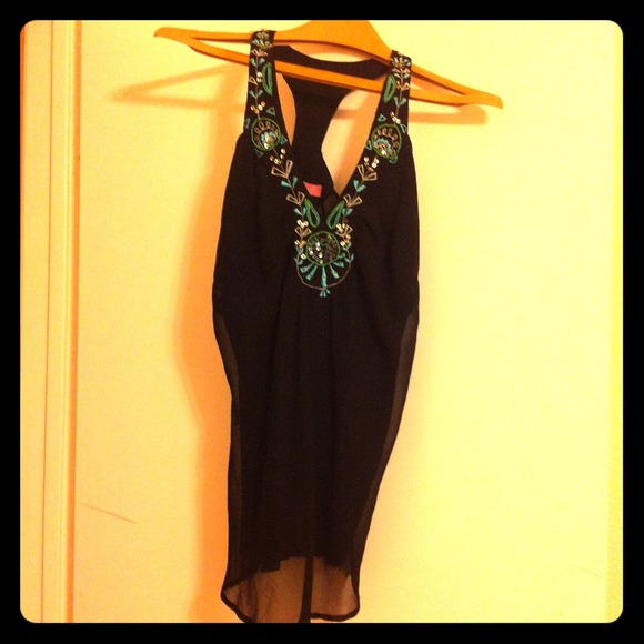 Embroidered and Embellished Racerback Top - Picture 1 of 3