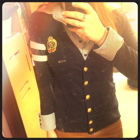 Blue cardigan with faux layered button down