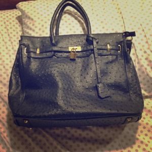 Large blue ostrich faux tote