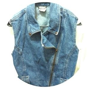 Vintage moto style zip up denim vest