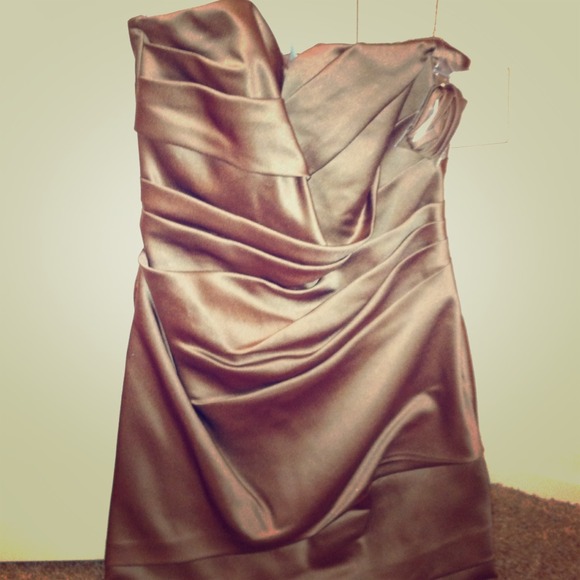 Gold David's Bridal strapless dress