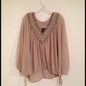 Beaded Detail Nude Top