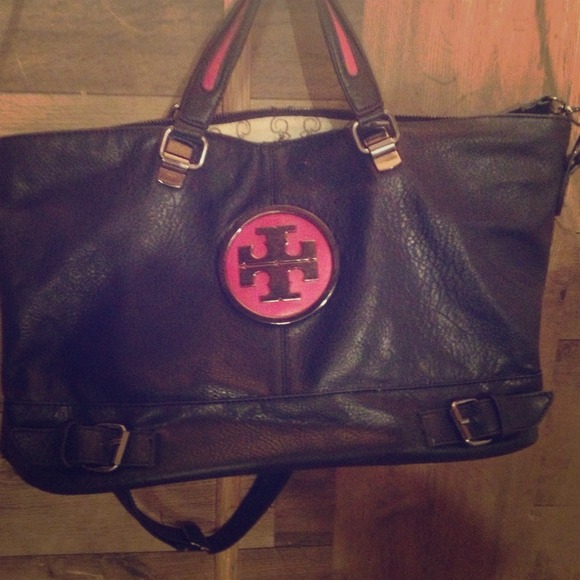 Tory burch inspired satchel and stripped sweater