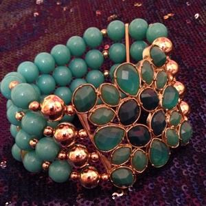 Turquoise and Green Stone Stretch Bracelet