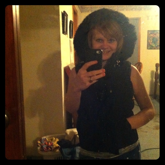 Fur hooded black vest!