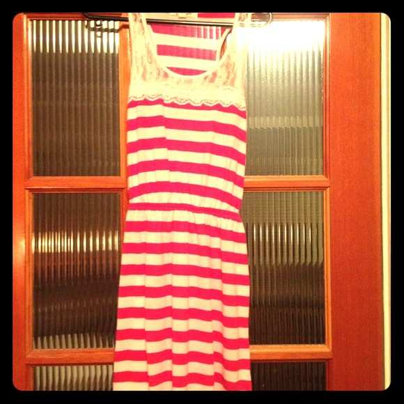 Pink and white strip summer dress